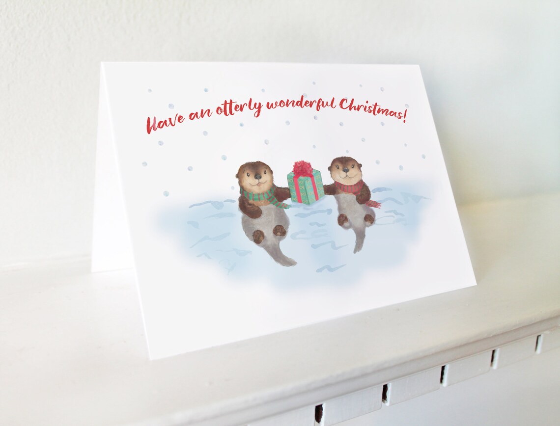 Otter Christmas Card blank Inside | Etsy
