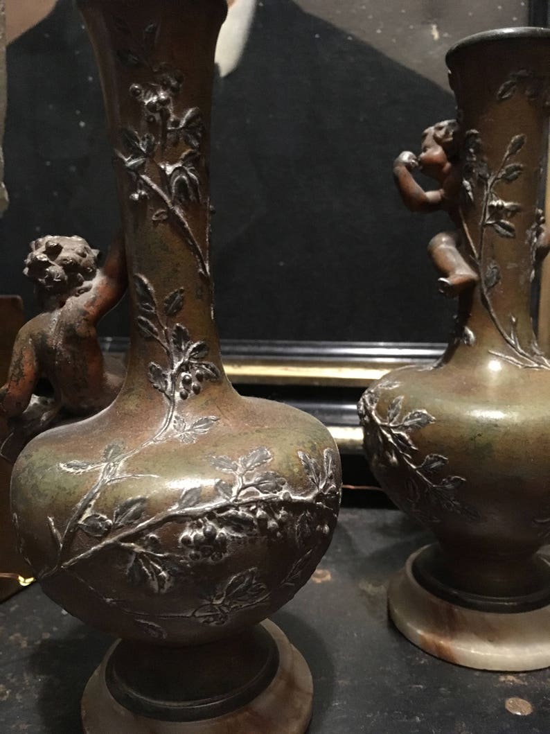 Paire de vases français en régule 19 ème sur socle en marbre Etsy France