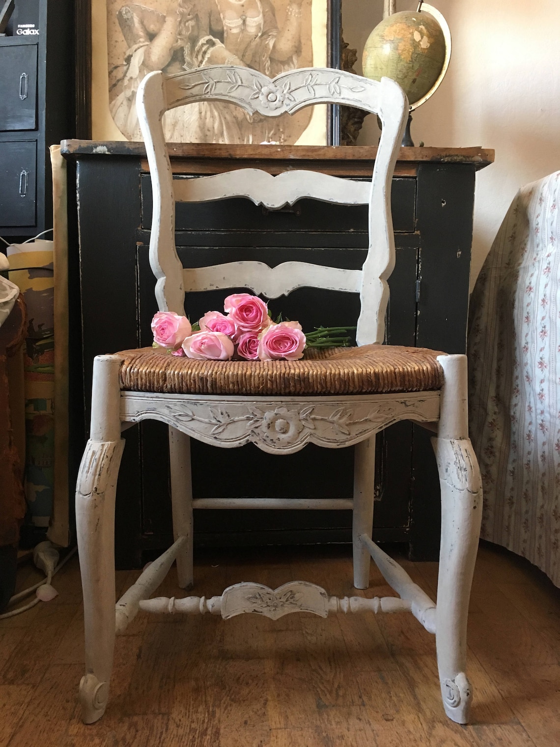 Ancienne Chaise Provençale Assise Paille En Bois Sculptée 19  Etsy