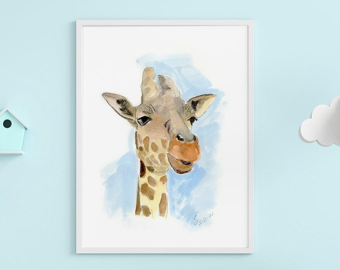 Featured listing image: Giraffe Poster, Animal Art, Kids Room Decor, Watercolor Nursery Wall Art