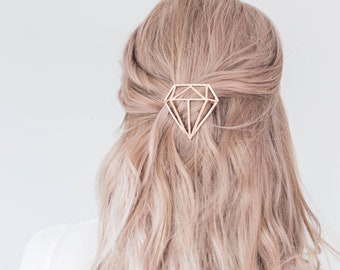 Gold or Silver Diamond hair clip, Metal Clip, Minimalist Hair Accessory, Geometric Hair Clip, Hair Barrette, Stylish Hair Clip