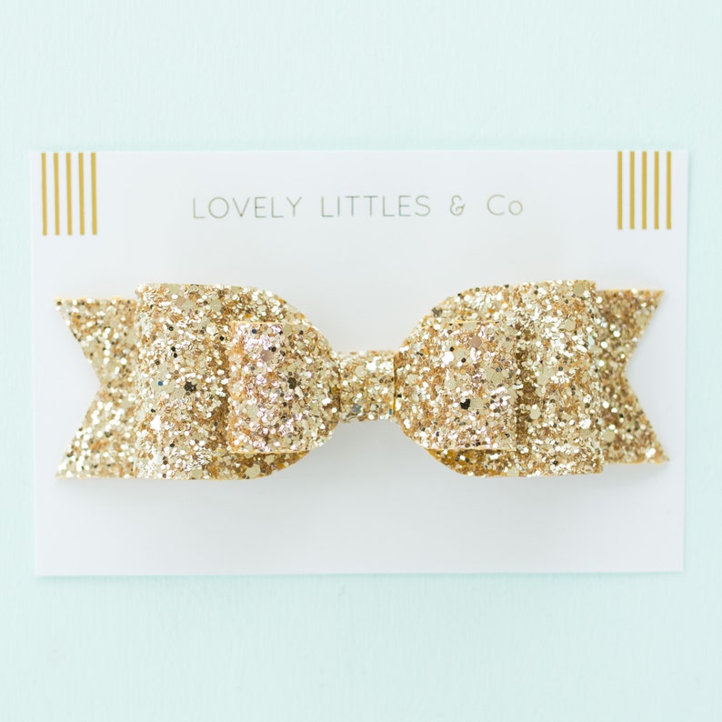 Oversized Large pale gold glitter fabric bow hair clip For children and Adults image 5