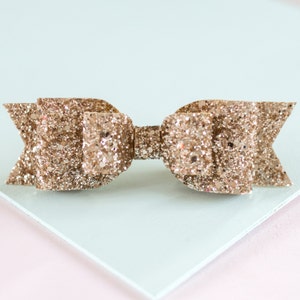 Oversized Large pale gold glitter fabric bow hair clip For children and Adults image 3