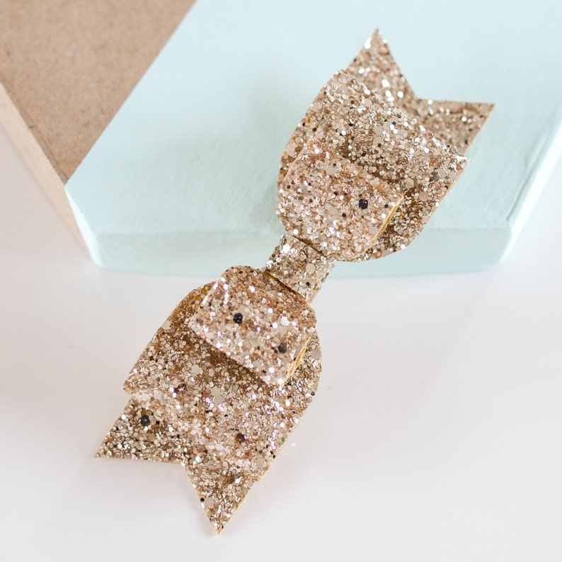 Oversized Large pale gold glitter fabric bow hair clip For children and Adults image 4