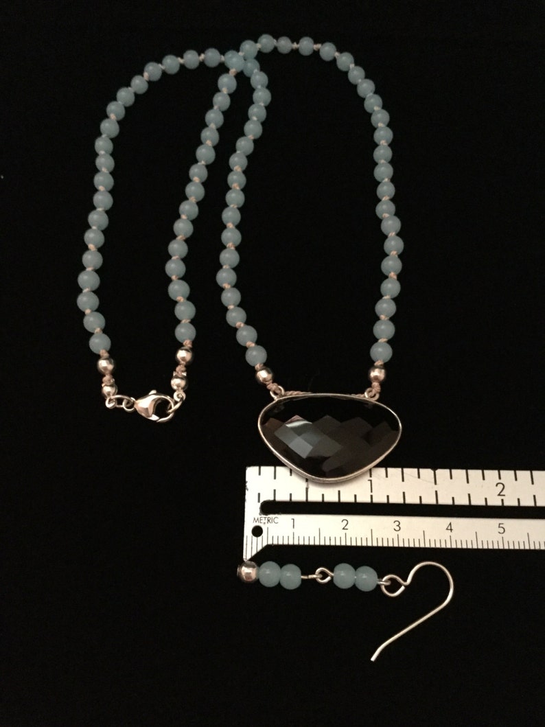Hand Knotted On Silk Reduced-Aqua Quartz /& Black Onyx Set