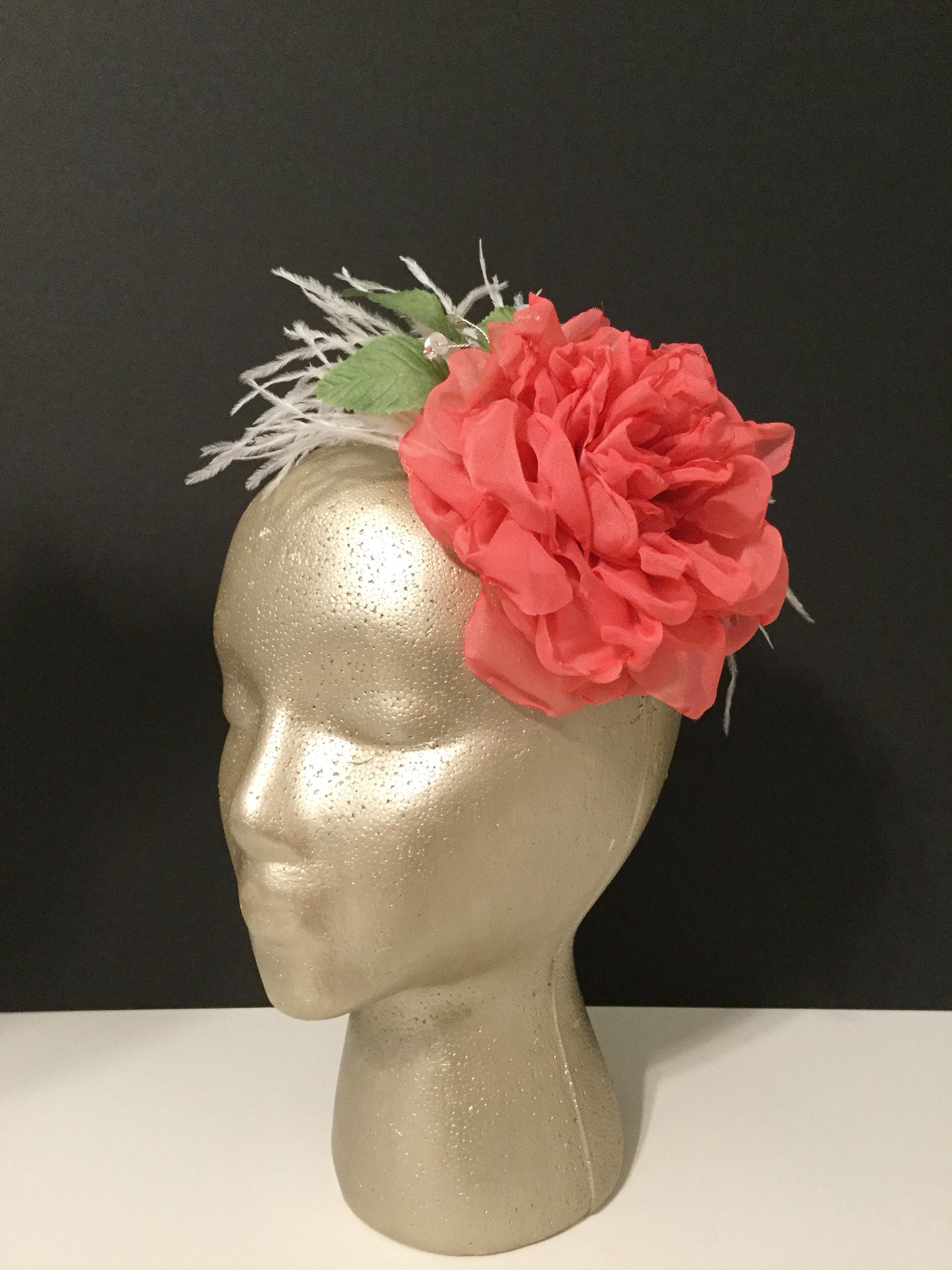 Coral Floral & Feather Fascinator