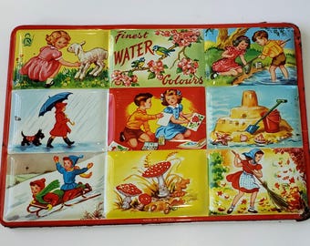 Vintage MCM Metal Colour Paints in Metal Box