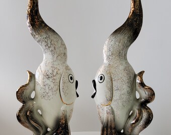 Vintage MCM Pair of Ceramic Angel Fish Ornaments