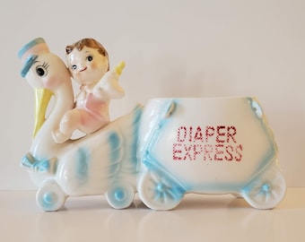 Vintage Samson Japan Stork "Diaper Express" Baby Planter