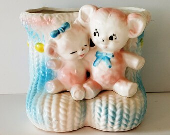 Vintage Teddy Bears on a Pair of Booties Planter