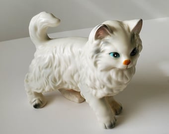 Vintage Rossini Japan Furry White Cat Figurine