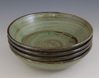 Rustic Forest handmade country stoneware country pottery salad, rice, pasta, serving, dinner bowls go from oven to table. Apx 8.5"W x 2.38"H