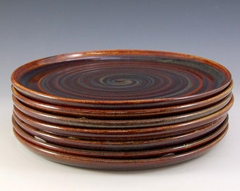 Southwestern Tones glazed dinner plates. Beautiful Cabin Rustic 70's style handmade stoneware tapas plates go from oven to table. Apx 10.5"