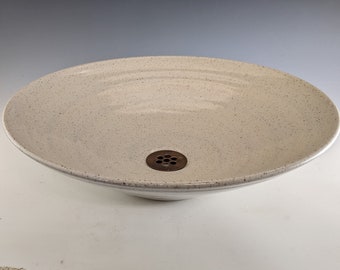 E. C. Racicot Art Sink Handmade Stoneware Pottery Cabin Rustic Country bathroom Vessel bowl sink basin in Concrete Glaze. APX 15.5"W x 4.5"H