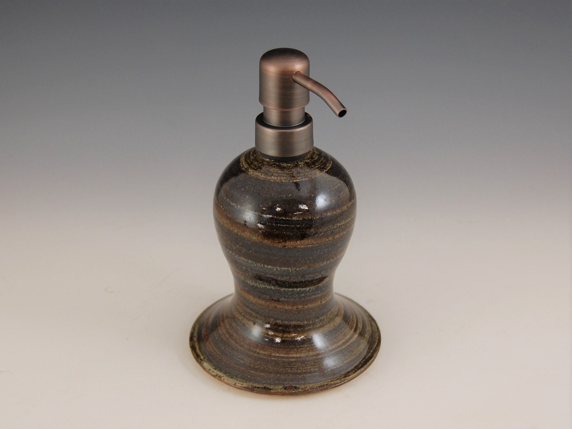 Handcrafted Stoneware Soap Dispenser, Dark Forest Glaze, Bronze Pump