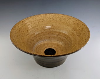 E. C. Racicot Art Sink Handmade Stoneware Pottery Cabin Rustic Country bathroom Vessel bowl sink basin in Rutile & Rose Glazes 11.75"W x 6"H