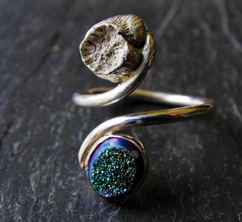 Adjustable ring Druzy resizeable gemstone ring titanium druzy shell ring peacock druzy ring Handmade ring silver shell ring