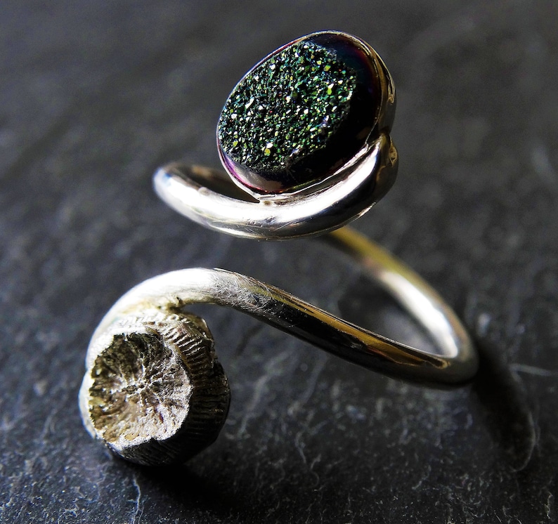 Adjustable ring Druzy resizeable gemstone ring titanium druzy shell ring peacock druzy ring Handmade ring silver shell ring