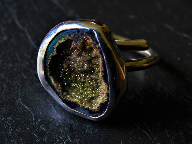 Druzy jewellery druzy jewellery statement ring statement jewellery cave geode druzy adjustable ring gemstone ring geode ring