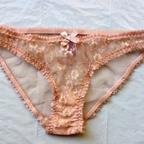 Agent Provocateur L'Agent Sheer Mesh Panties Salmon Color w/Gold Size Small NWOT