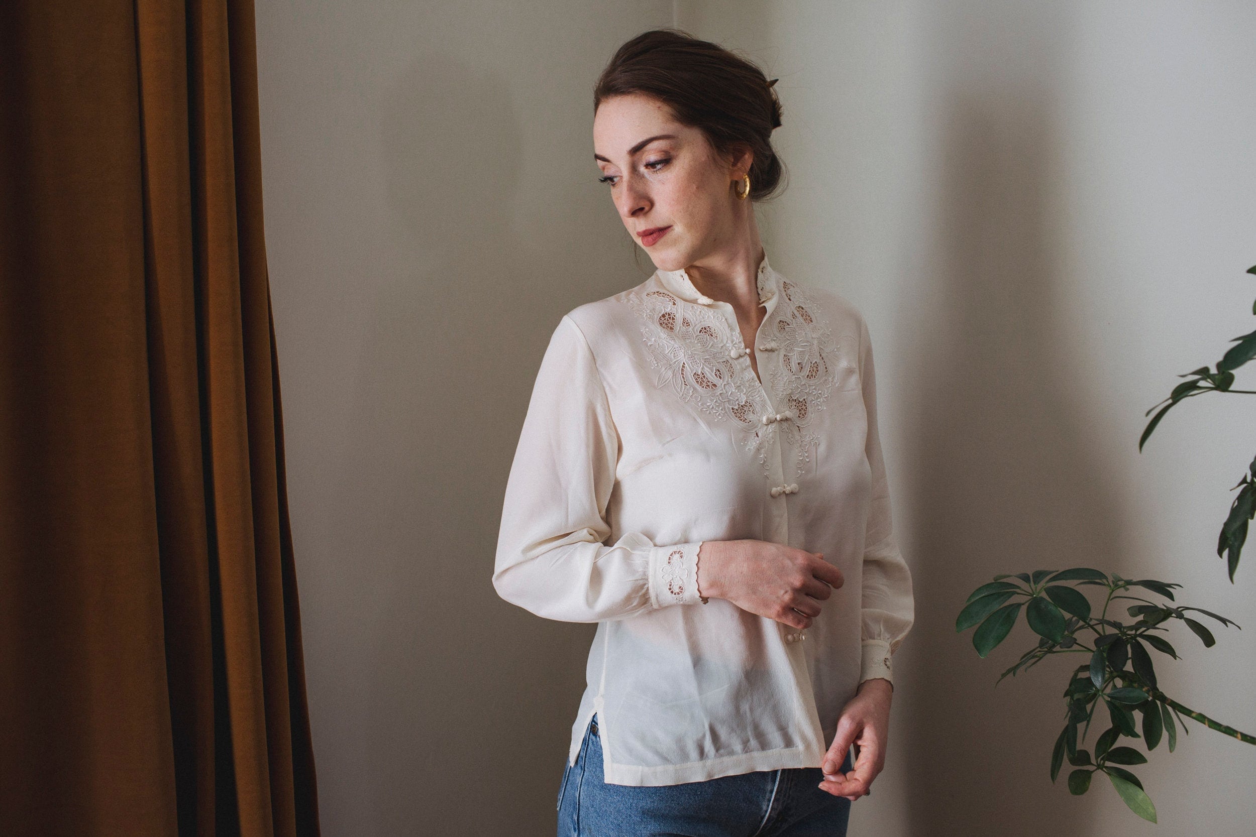 Lugarage silk French-made fully embroidered shirt blouse tops Ivory 1