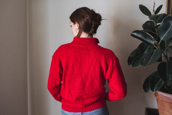 70's Ski Sweater | Vintage Red Stand Collar Knit … - image 5