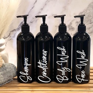 Refillable Black Shampoo and Conditioner Bottles: Modern Bathroom Decor