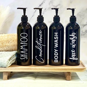 4 Black Shampoo & Conditioner Set | Bathroom Bottle Set | Refillable Shampoo Bottle Bottles | Shampoo Dispenser | Reusable Shampoo Bottle