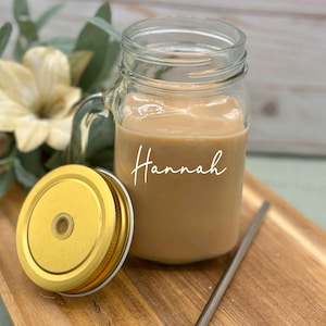 Mason Jar with Straw | Mason Jar Mug with Handle | Bridesmaids Gift | Personalized Mug | Bachelorette Party Mug | Wedding Party Gift