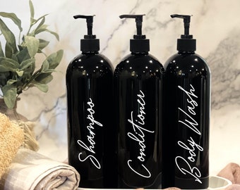 Refillable Black Shampoo Bottles: 32 oz Bathroom Dispensers