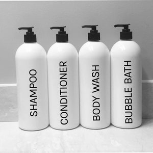32 oz White Shampoo & Conditioner Bottles | Shampoo Dispenser Bottle | Refillable Bottles | Refill Bottles with label | Bathroom Bottle Set