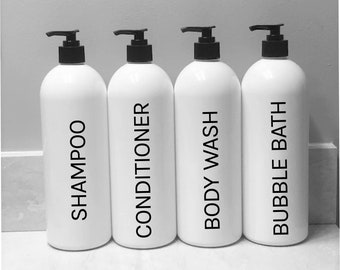 32 oz White Shampoo & Conditioner Bottles | Shampoo Dispenser Bottle | Refillable Bottles | Refill Bottles with label | Bathroom Bottle Set