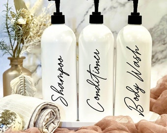 Refillable White Shampoo and Conditioner Bottles: 32oz Spa Decor