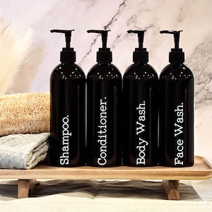 Black Refillable Bottles | Shampoo and Conditioner Bottles | Reusable Bottles | Modern Bathroom | Bathroom labelled bottles | Modern storage