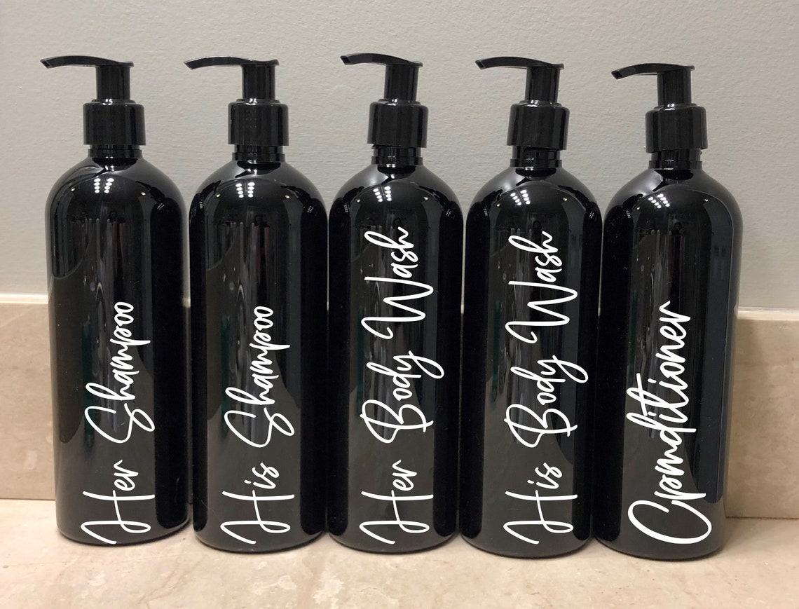 Black Shampoo & Conditioner Bottles Bathroom Bottle Set Etsy