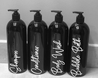 32 oz Black Shampoo & Conditioner Bottles | Refillable Bottles | Bathroom Accessories | Bathroom Set | Bathroom Storage | Spa Décor |