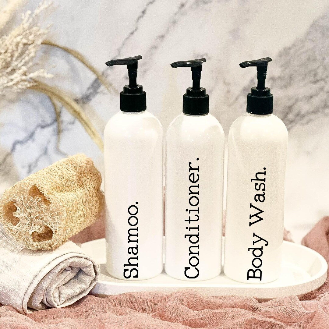 White Shampoo and Conditioner Bottles, Bathroom Bottle Set, Refillable ...