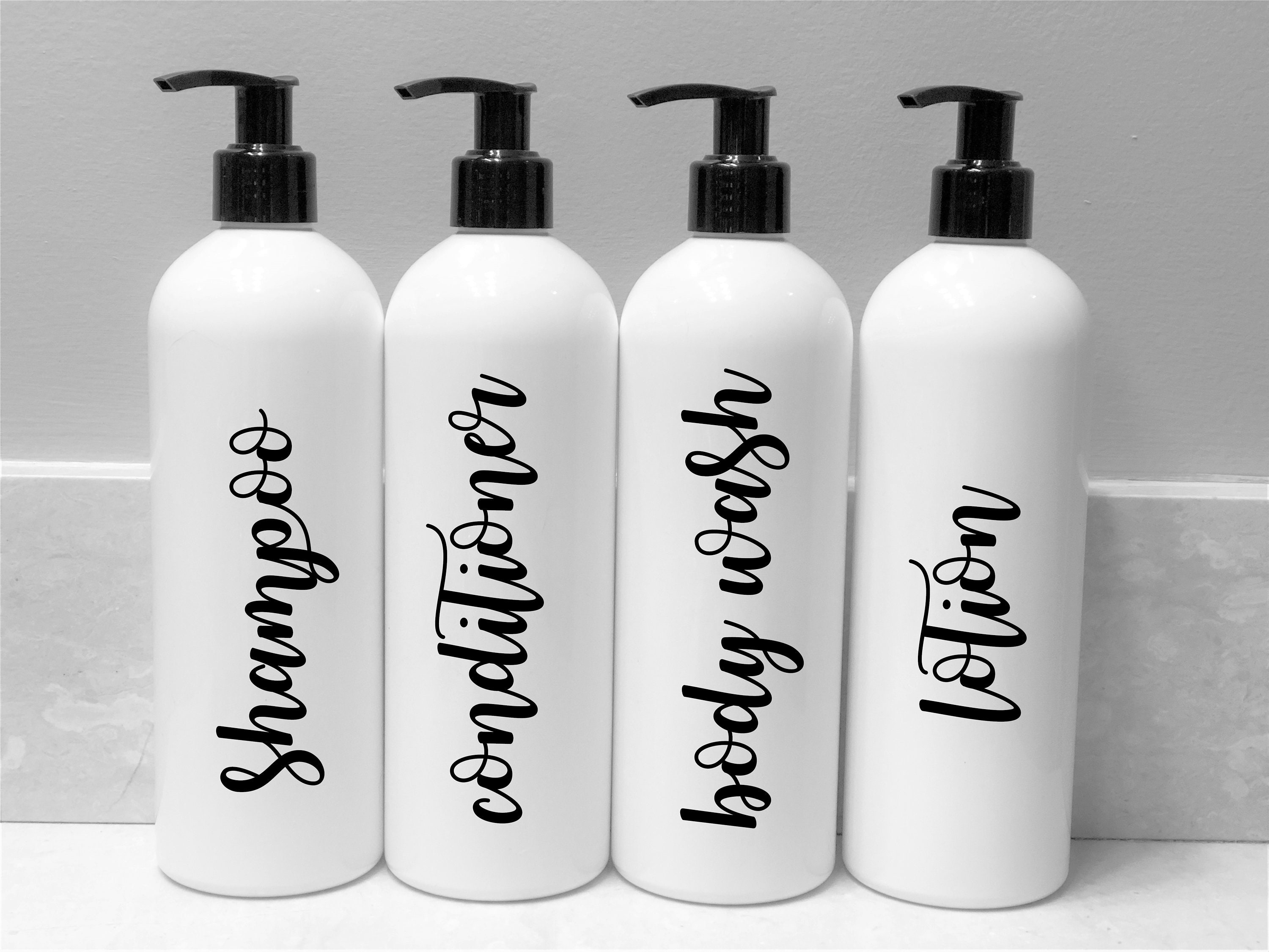 4 White Bathroom Bottle Set Refillable Bottles Bathroom Etsy UK