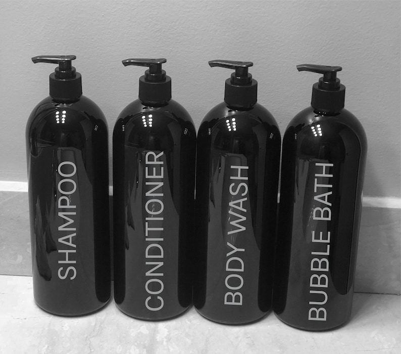 Black Shampoo Dispenser Bottles With Labels Refillable Etsy