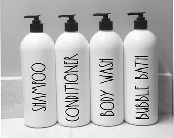 32 oz Large White Labeled Shampoo Bottles | Refillable Bottle | Bathroom Accessories | Farmhouse Bathroom | Home Spa Décor | Bnb Décor |