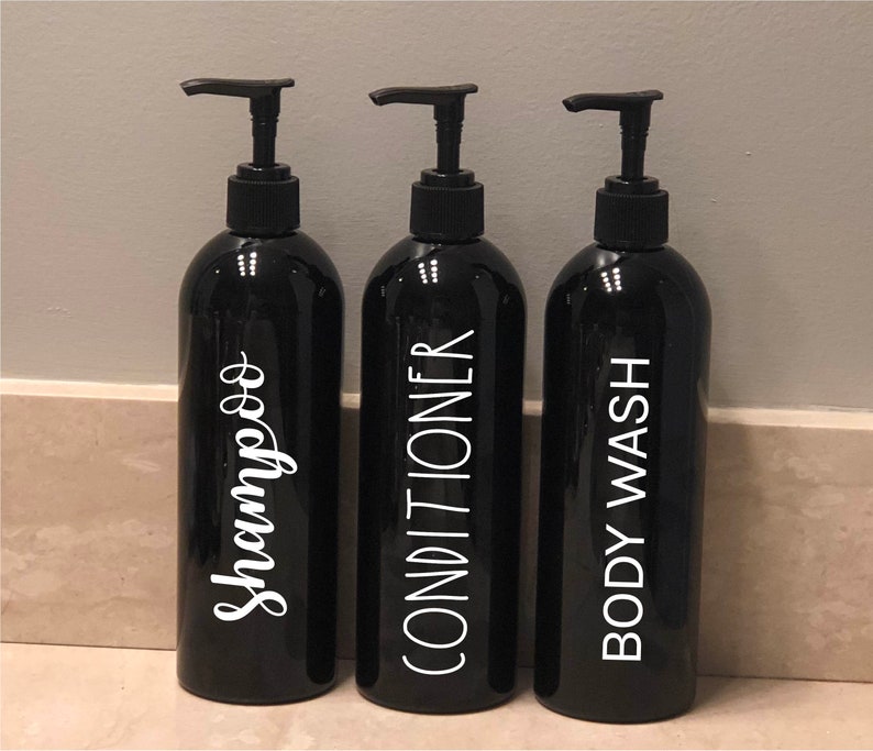 3 Black Bathroom Set Refillable Bottles Bathroom Bottles Etsy