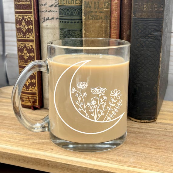 Wildflower Moon Clear Glass Mug: Cottagecore Coffee Lover Gift