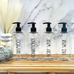 Clear Shampoo & Conditioner Bottles | Bathroom Bottle | Refillable Shampoo Container | Shampoo dispenser | Eco Friendly | Body Wash