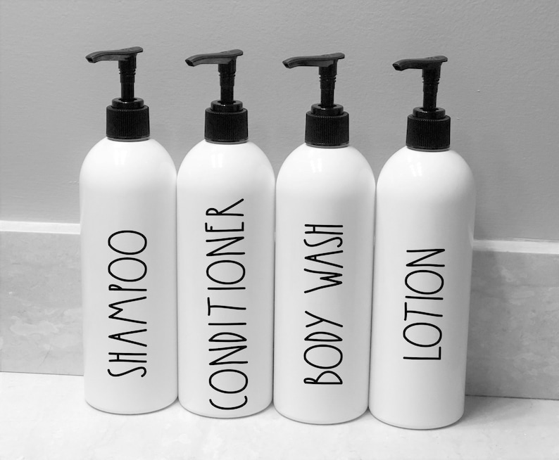 4 White Bathroom Bottle Set Refillable Bottles Bathroom - Etsy