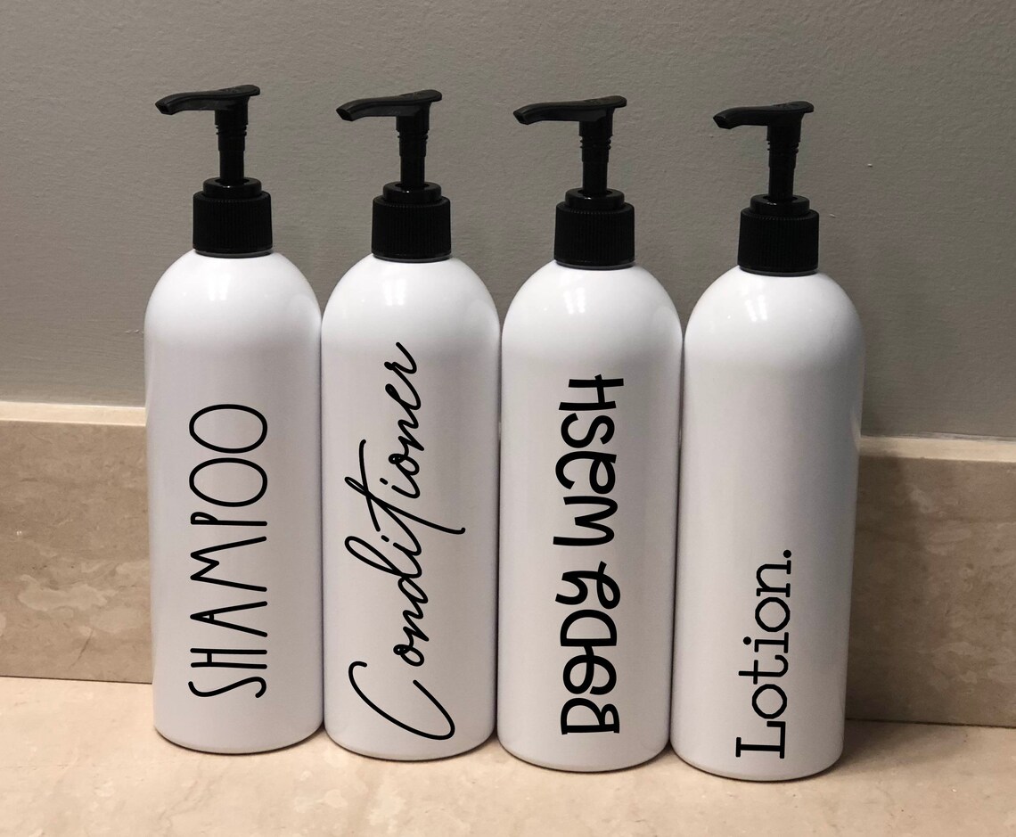 4 White Bathroom bottle Set Refillable Bottles Bathroom Etsy