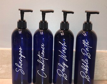 ブルーのシャンプー＆コンディショナーボトル | バスルームボトル