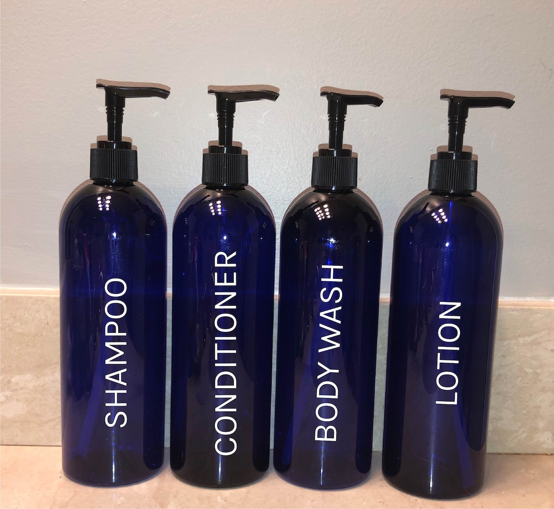 Blue Shampoo & Conditioner Bottles Bathroom Bottle Set Etsy Ireland