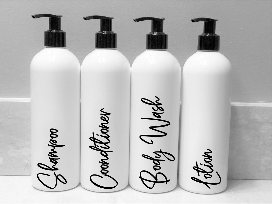 4 White Bathroom Bottle Set Refillable Bottles Bathroom Dispensers