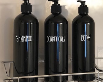 Schwarze Shampoo & Conditioner Flaschen | Badezimmer Flaschen Set | Nachfüll-Shampoo Flasche Flaschen | Shampoo Spender | Shampoo Flasche wiederverwenden | Pumpe