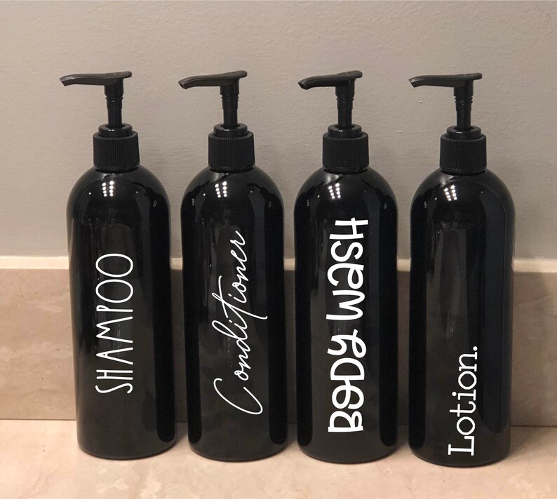 4 Black Bathroom Bottle Set Refillable Bottles Bathroom Etsy